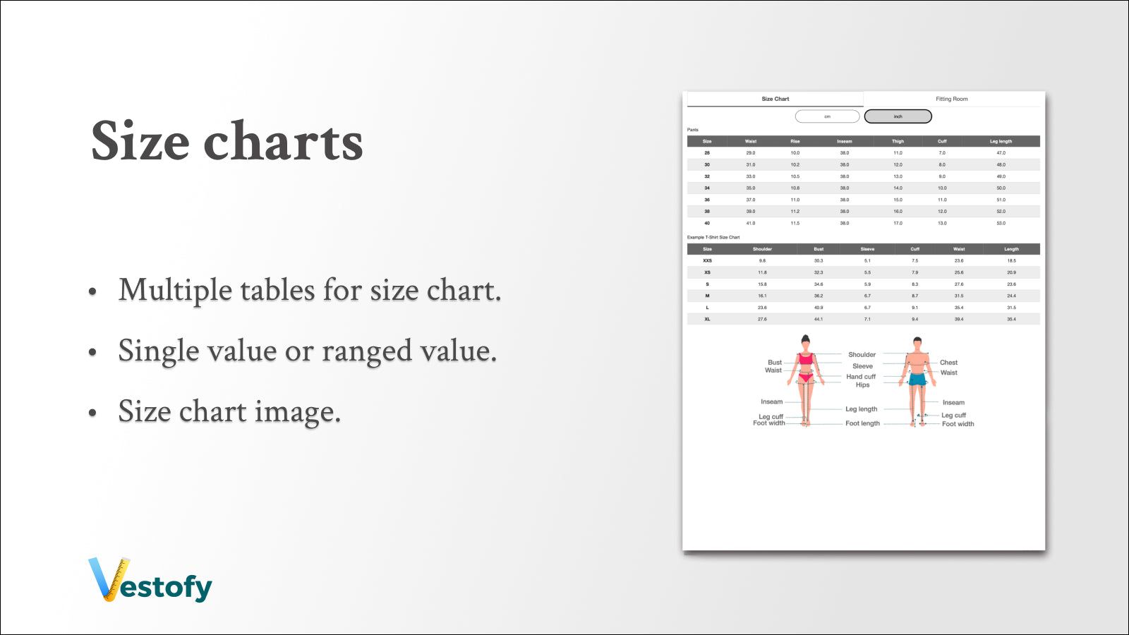 Advanced size charts and size guide