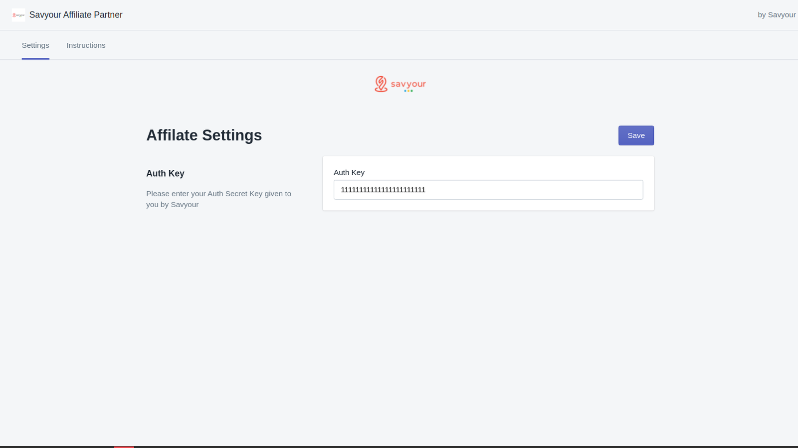 Affilate Settings auth key here