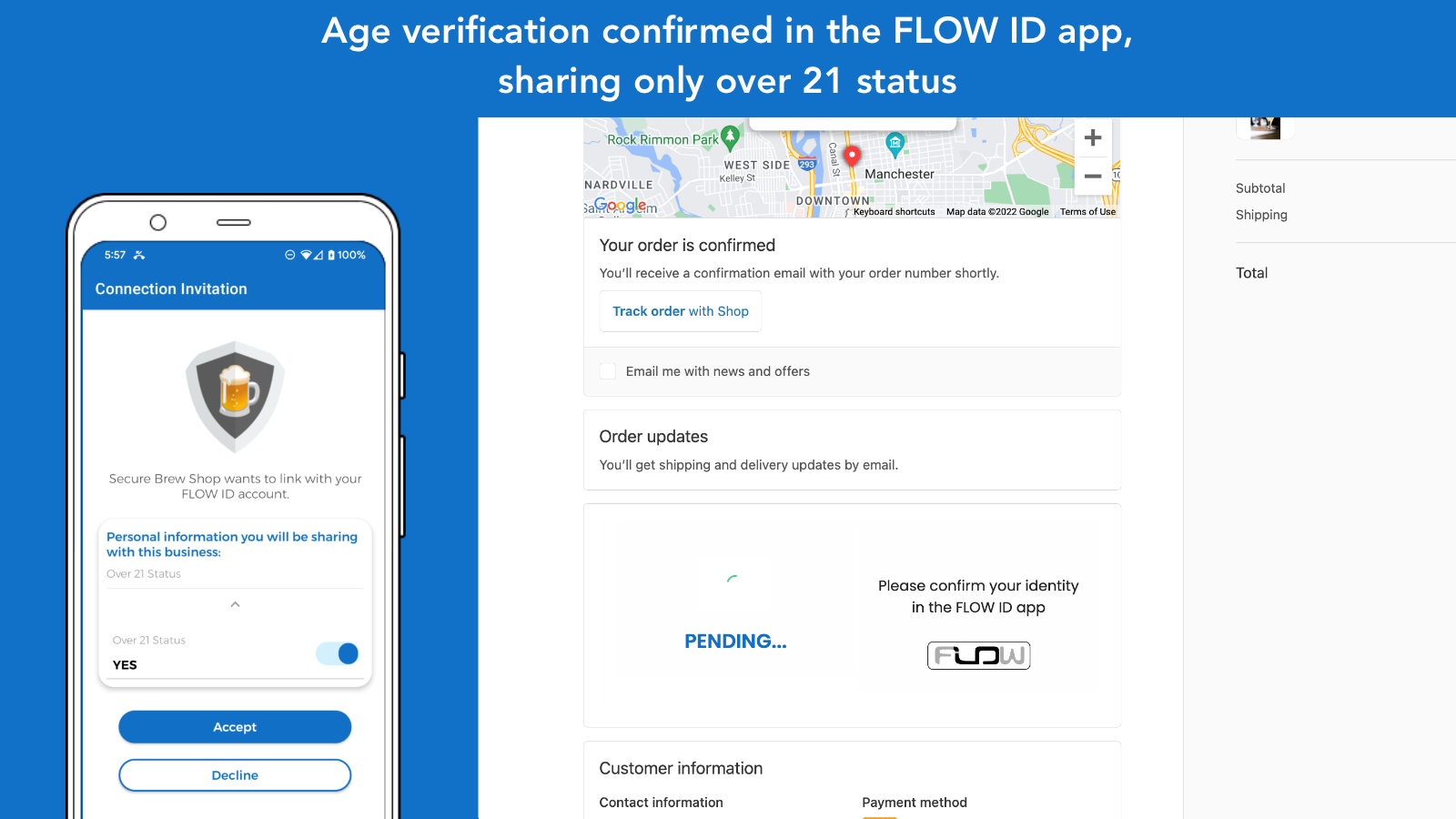 Age verification confirmed in  app, sharing only over 21 status