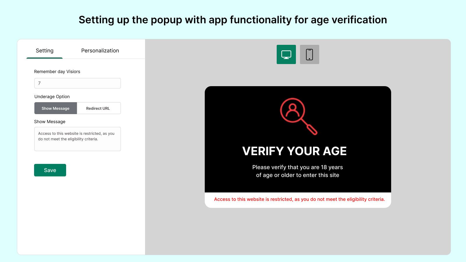 Age Verification Popup Settings