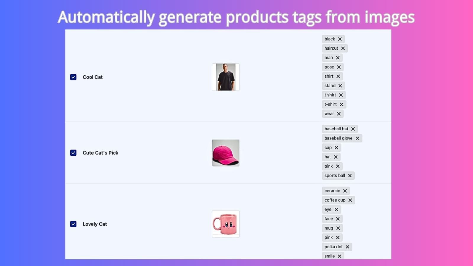 AI  generate tags from product images