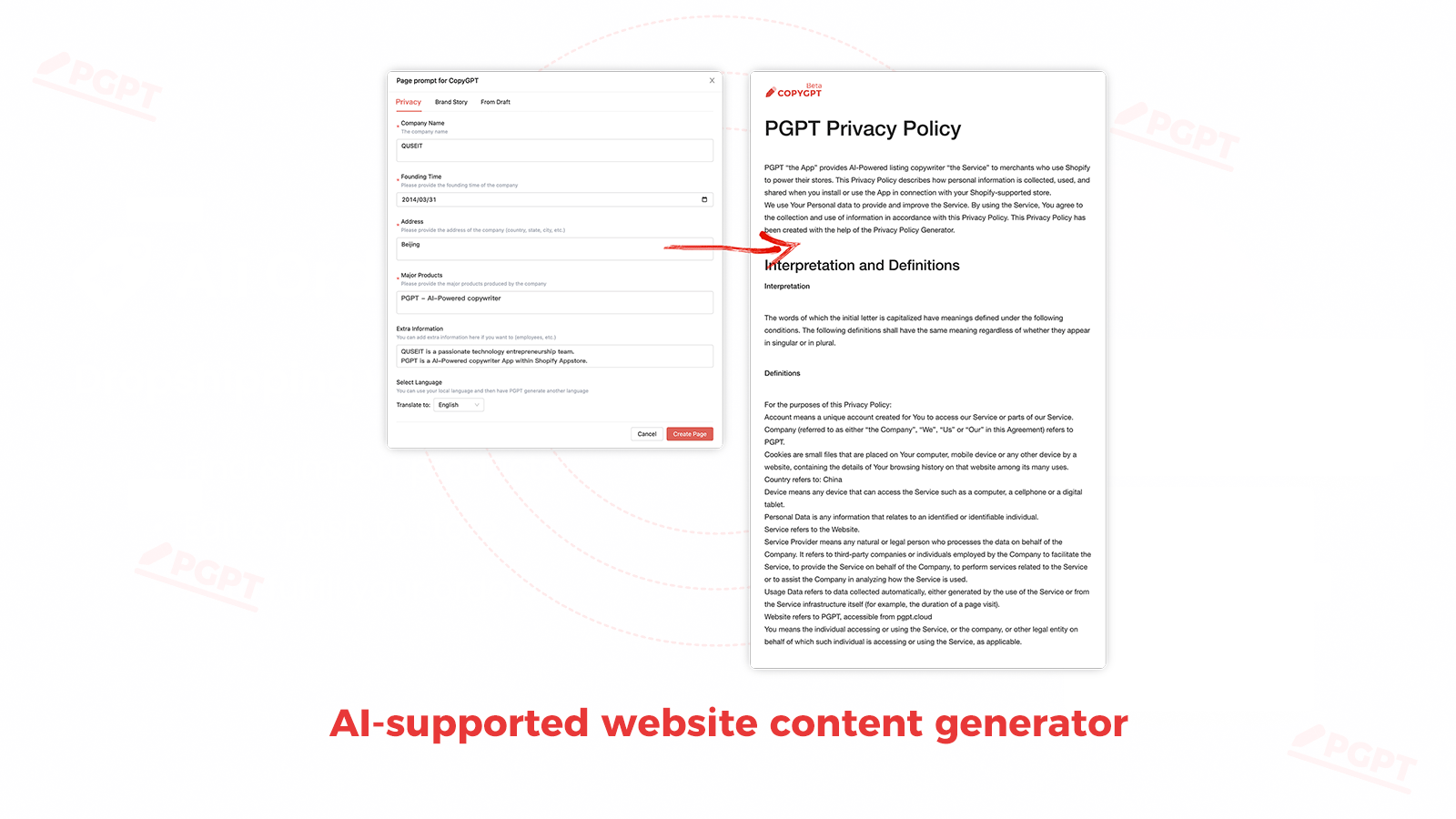 AI-supported website content generator