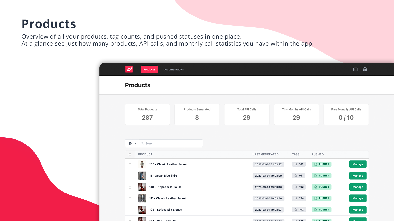 AI Tagit - Dashboard & Products