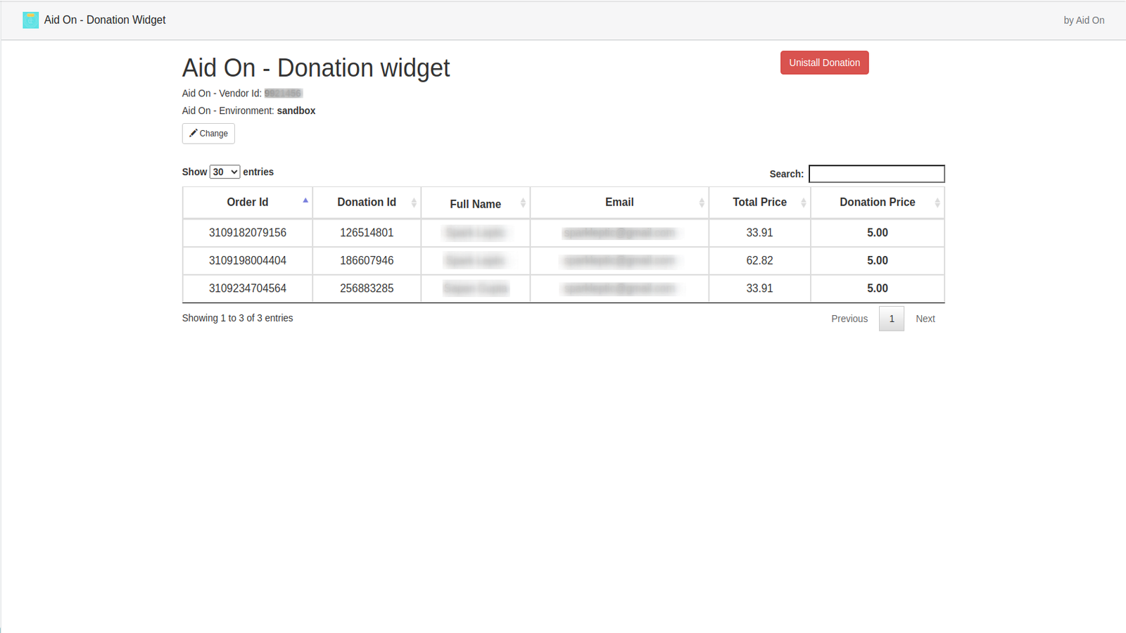 Aid On Donation widget - Dashboard