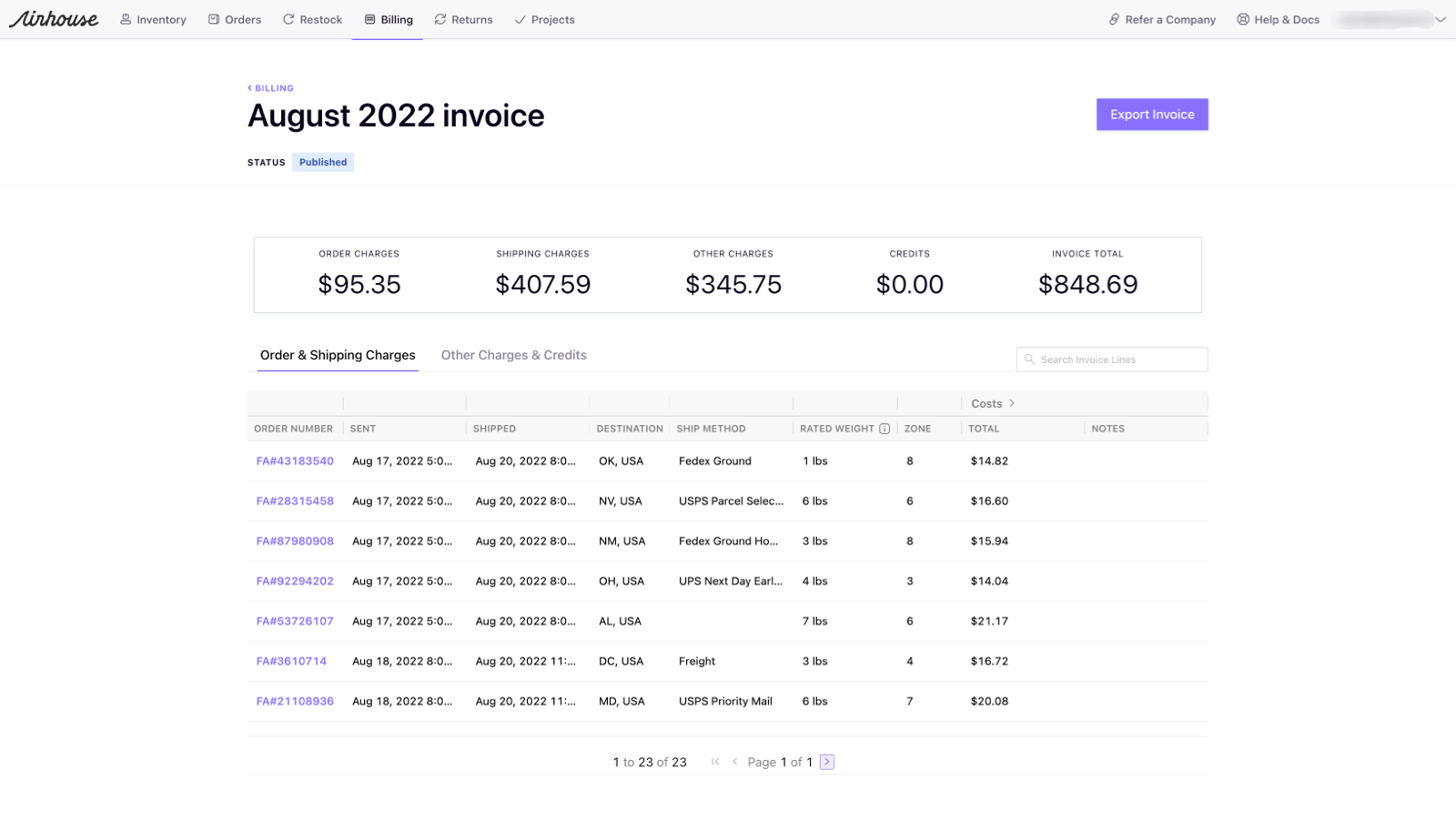 airhouse app billing and invoicing