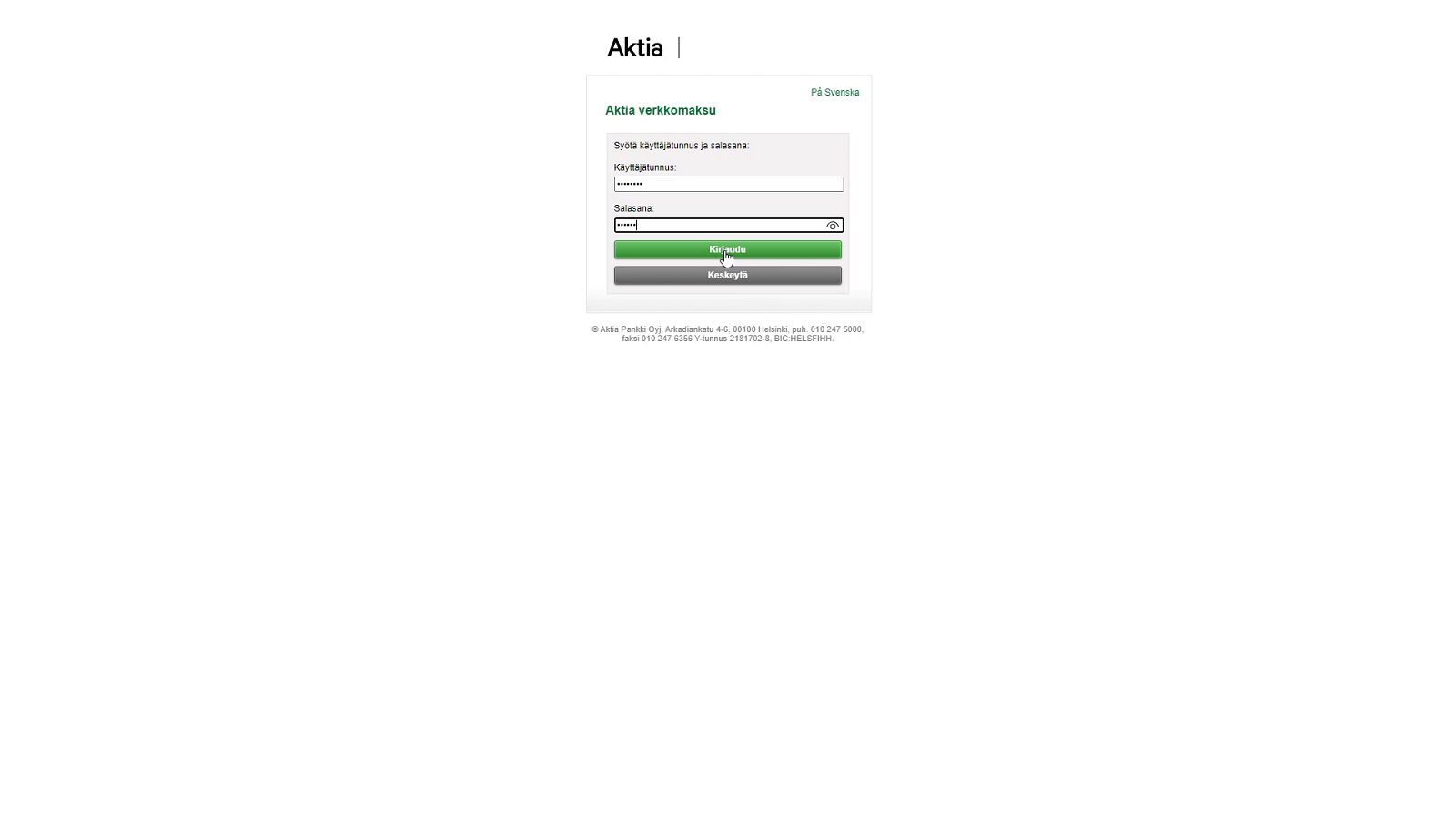 Aktia payment step 1
