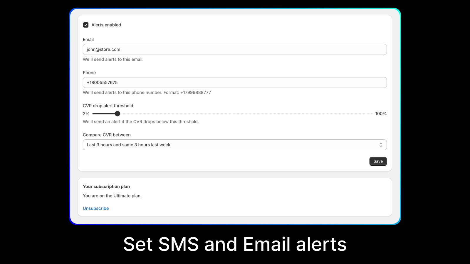 Alertly App Email and SMS notifications settings