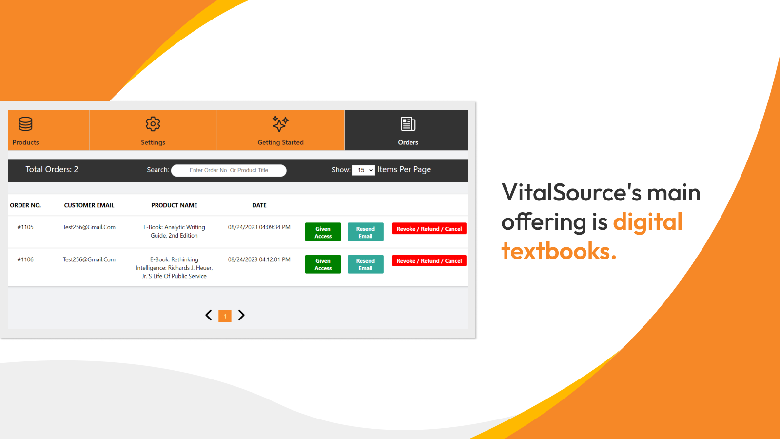 All Ebooks orders will appear in the admin dashboard.