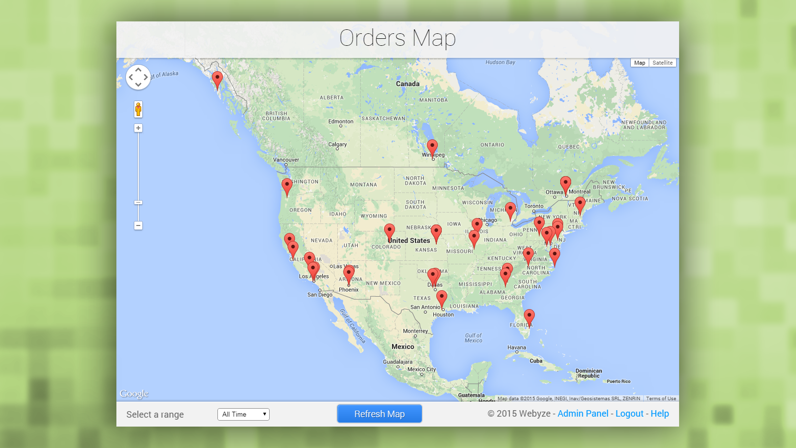 All orders on the map