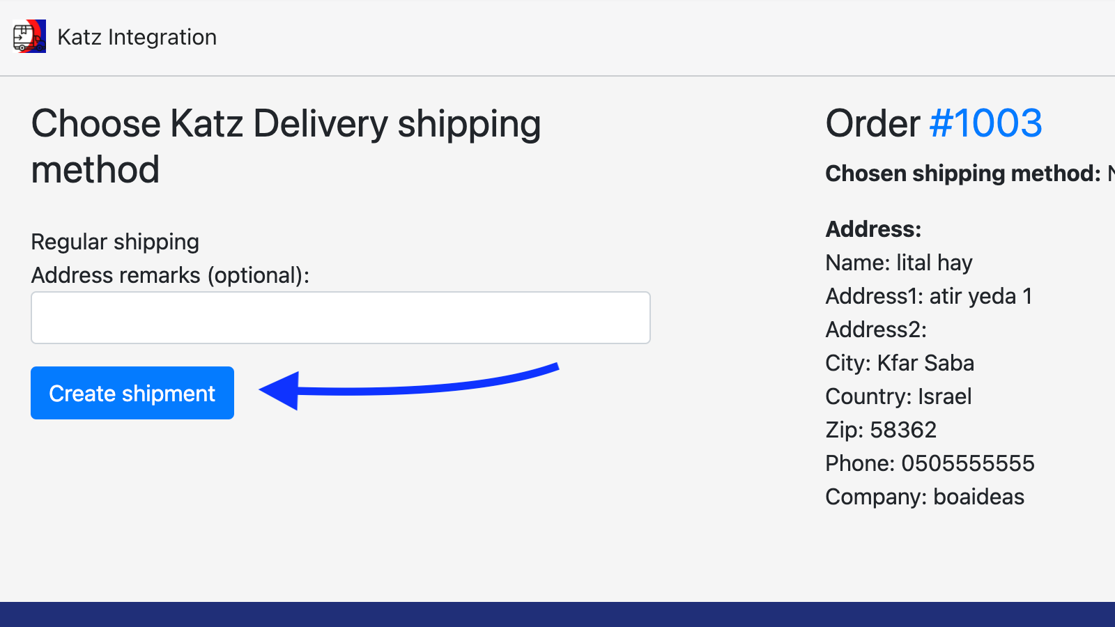 All the order data is pulled and only one click for a shipment