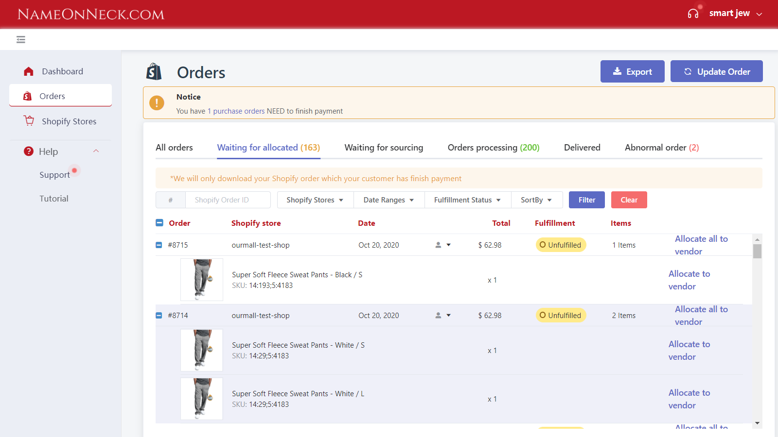 Allocate your Shopify orders to your vendors
