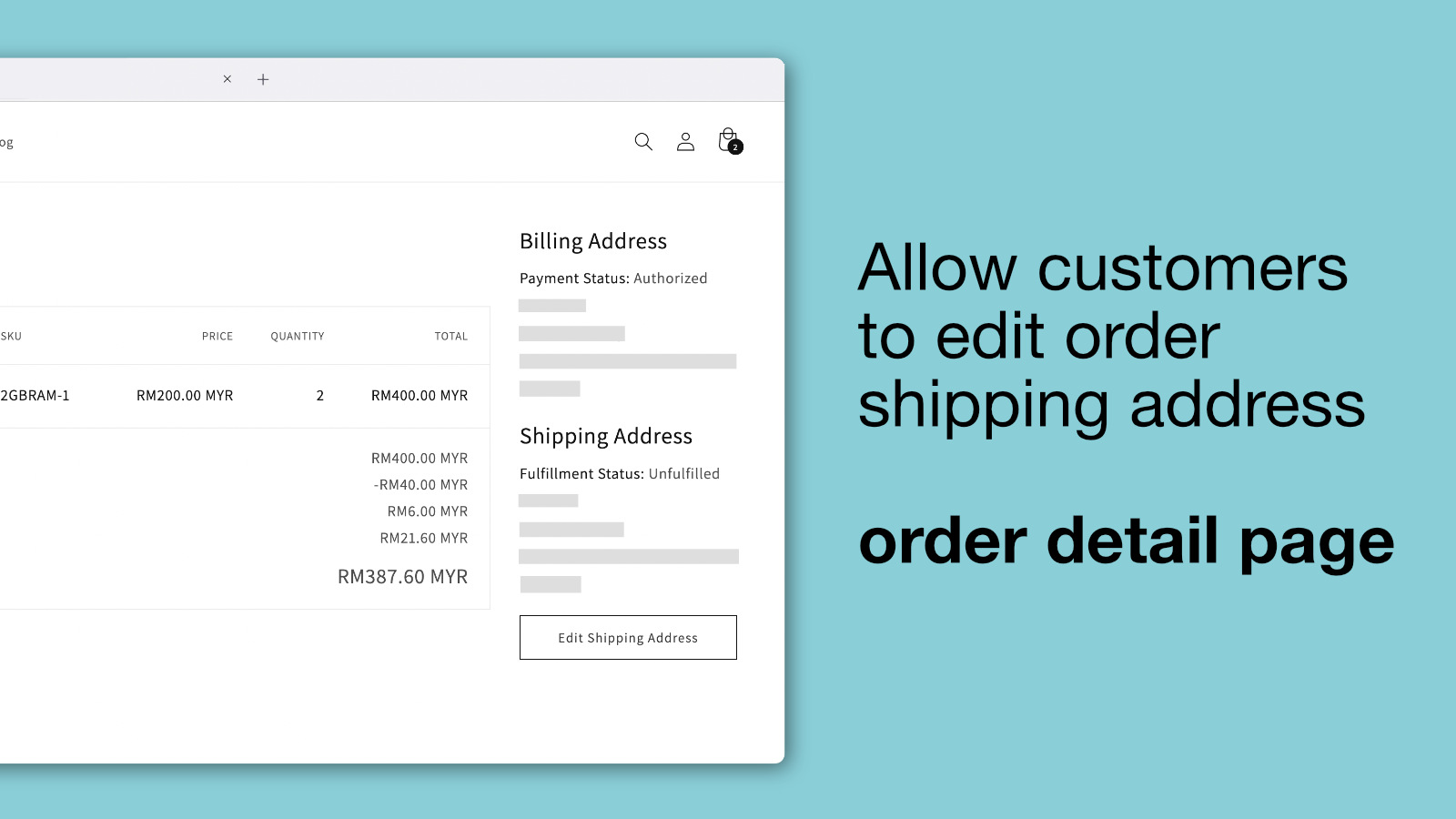 Allow customer to edit shipping address on order detail page