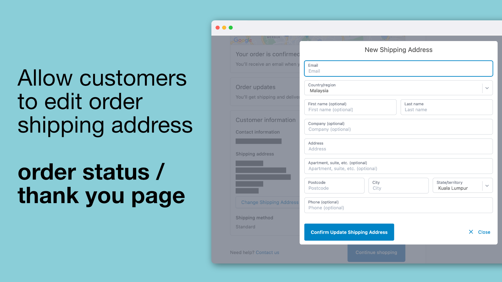 Allow customer to edit shipping address on order status page