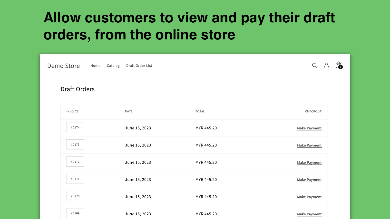 Allow customers to view and pay draft orders, from online store