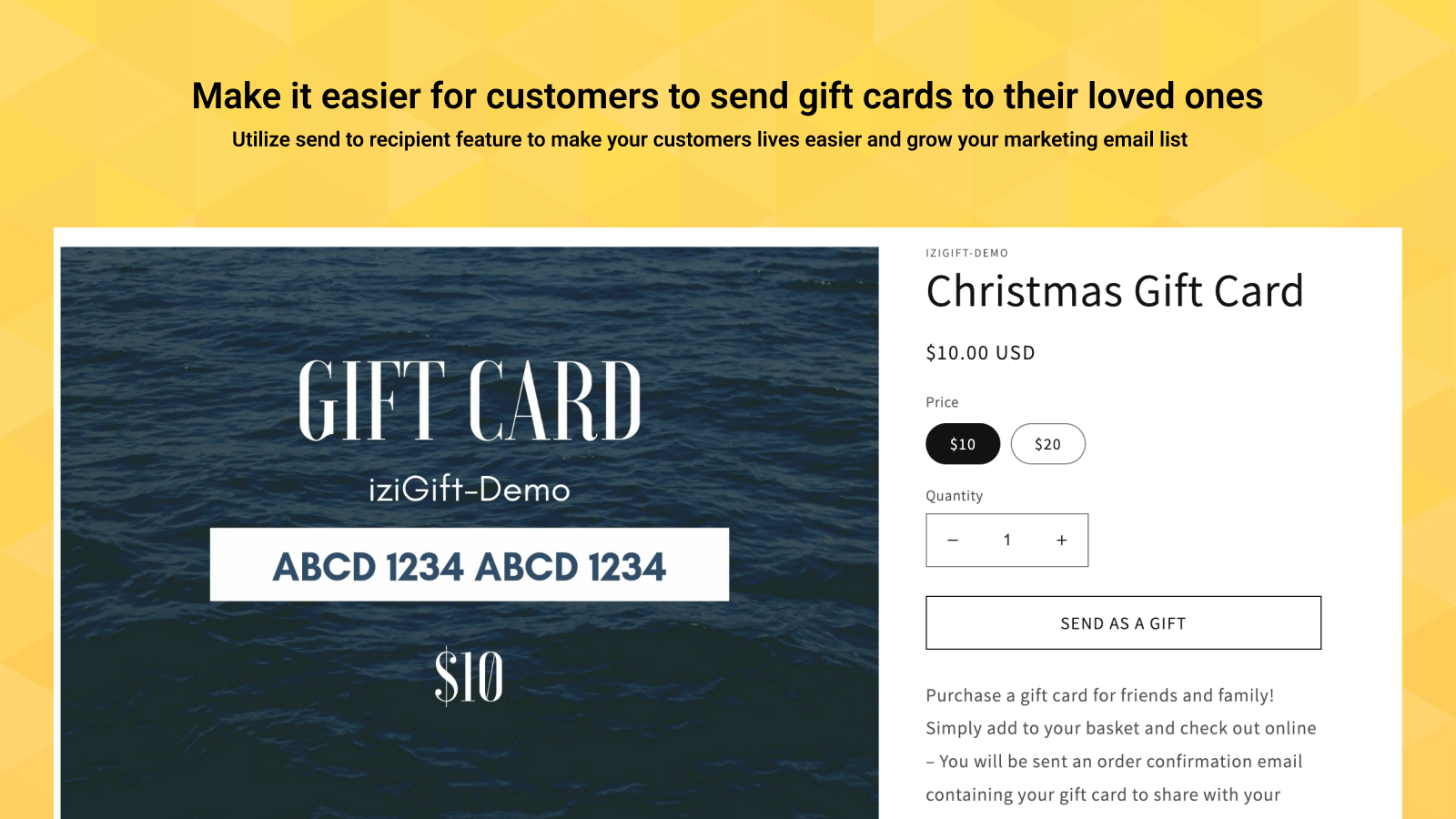Allow your customers to send gift cards to their friend