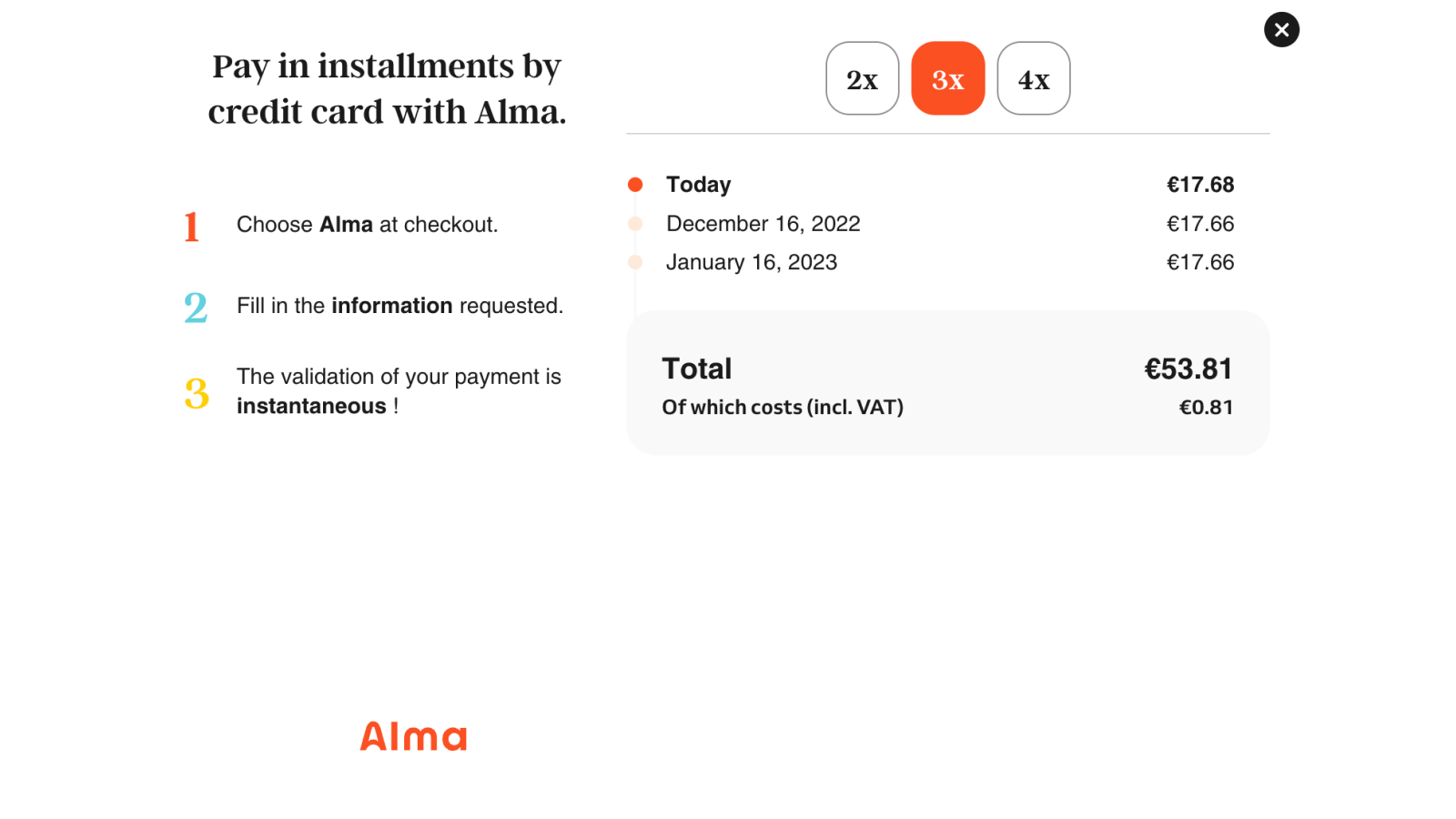 Alma widget opened