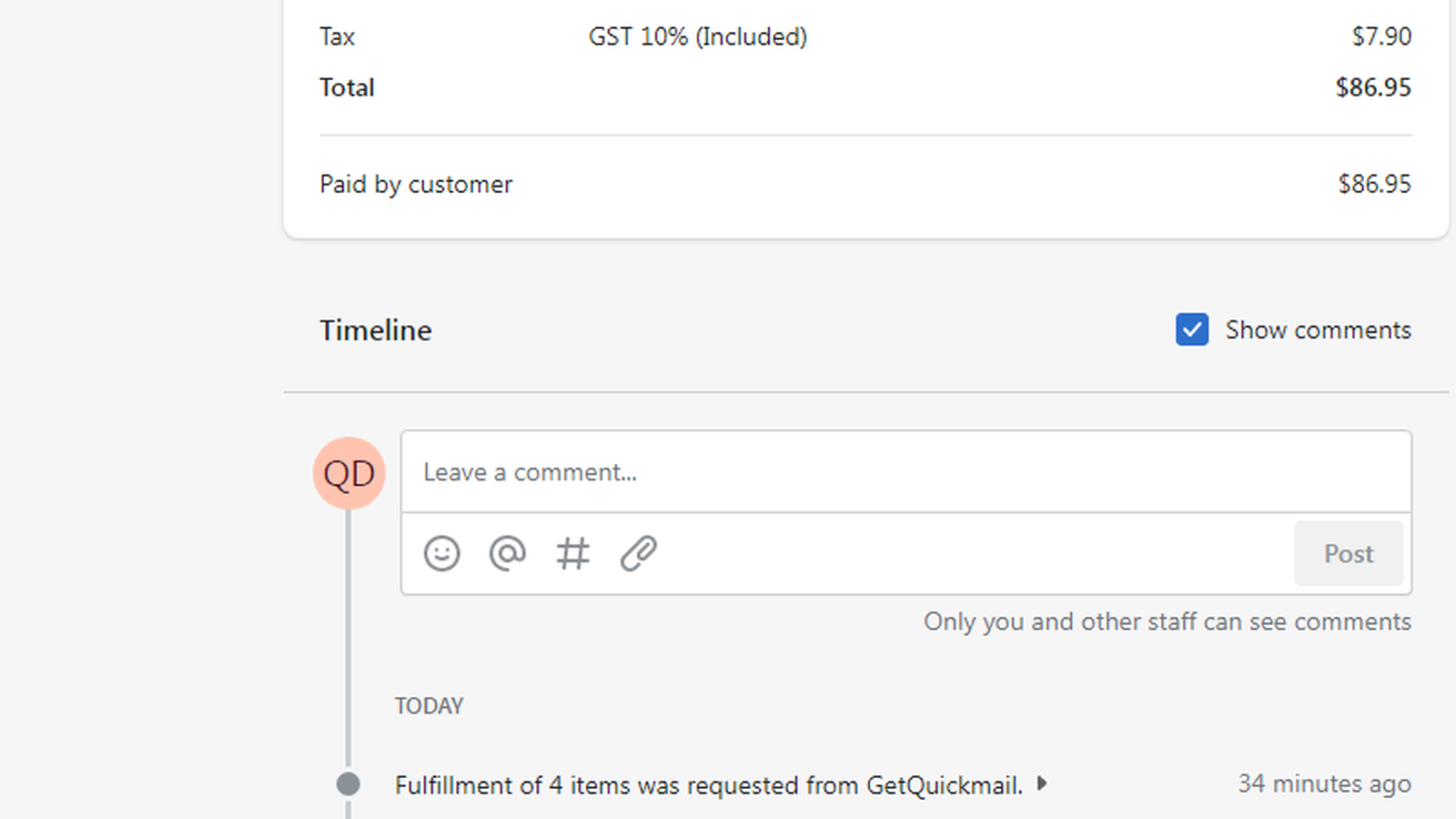 An order fulfilled using GetQuickmail