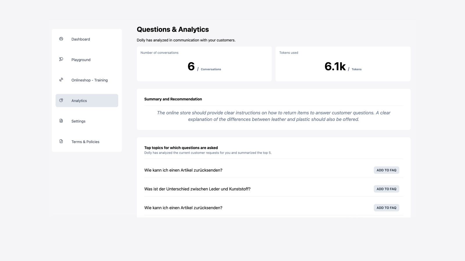 Analytics: A screenshot of the app's analytics dashboard 
