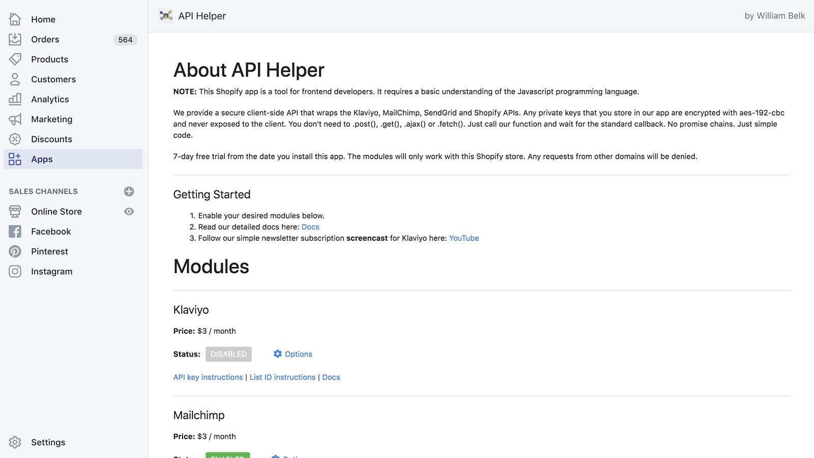 API Helper for Shopify admin screenshot