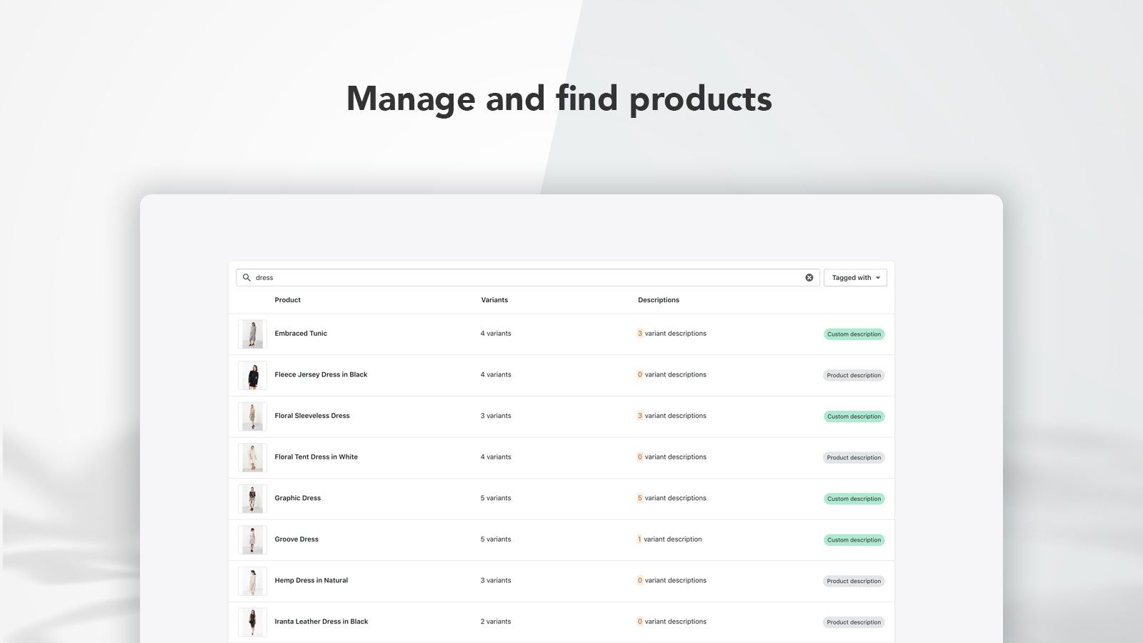 Application product search list
