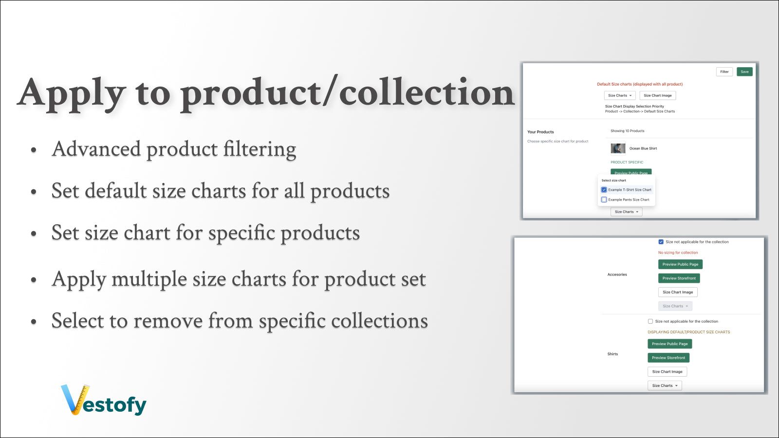Apply size chart to product and collection