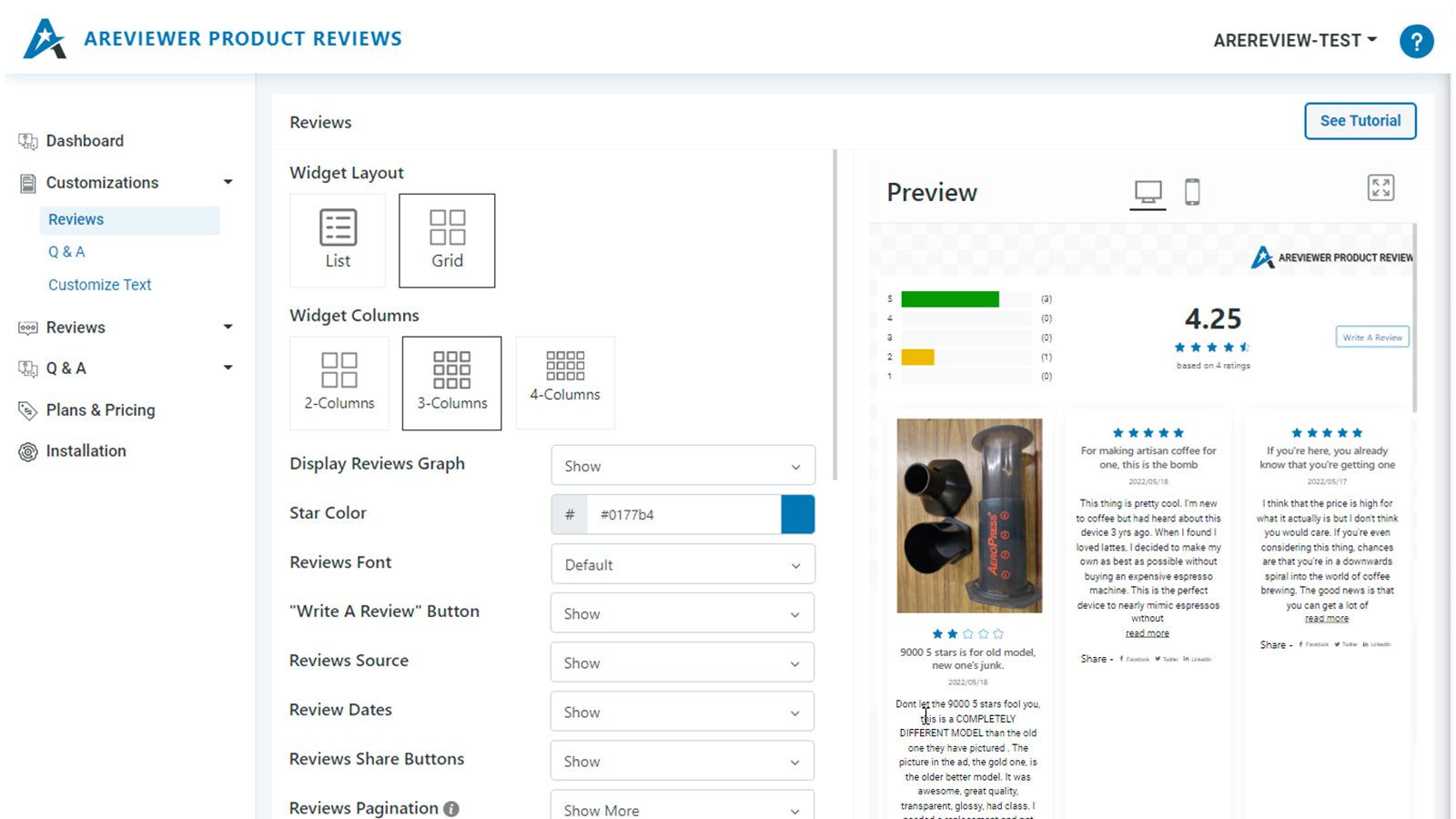 Areviewer Product Reviews - Reviews Customizations
