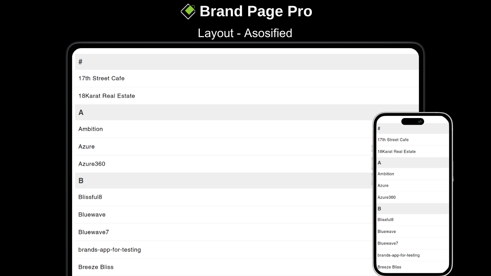Asosified Brand Page Shopify Pro Layout - Desktop and Mobile