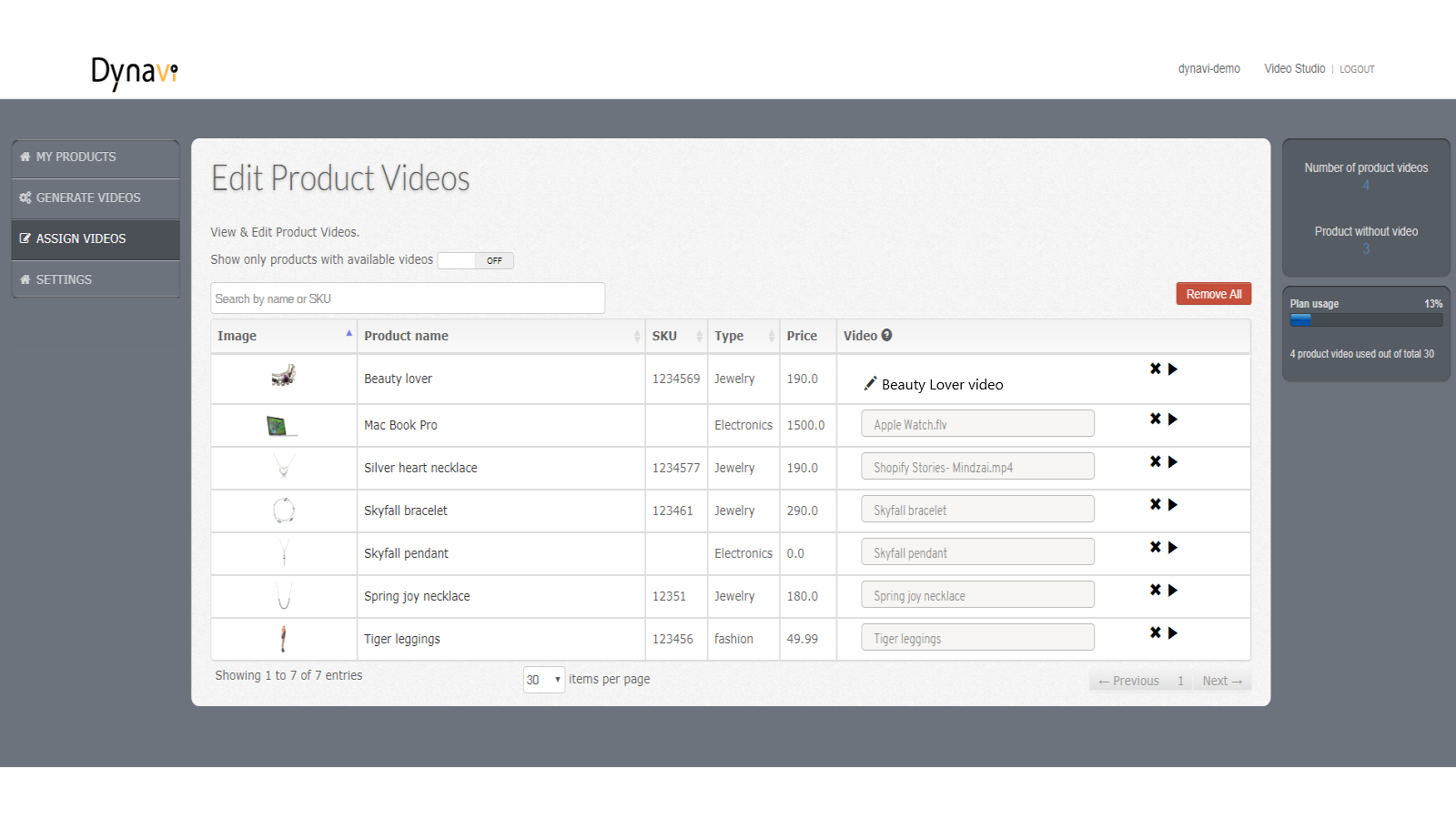 Assign videos to product