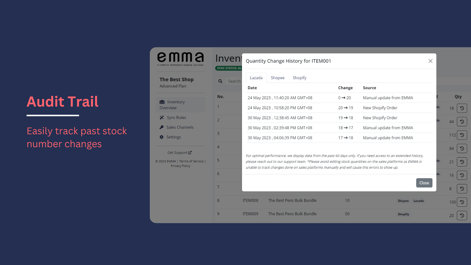 Audit Trail - Easily track past stock number changes