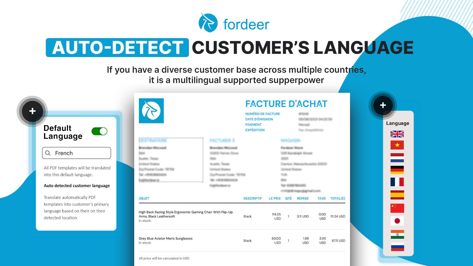 Auto-detect customer’s language on invoices/orders