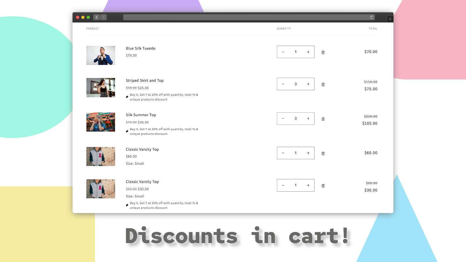 Auto discounts on cart page.
