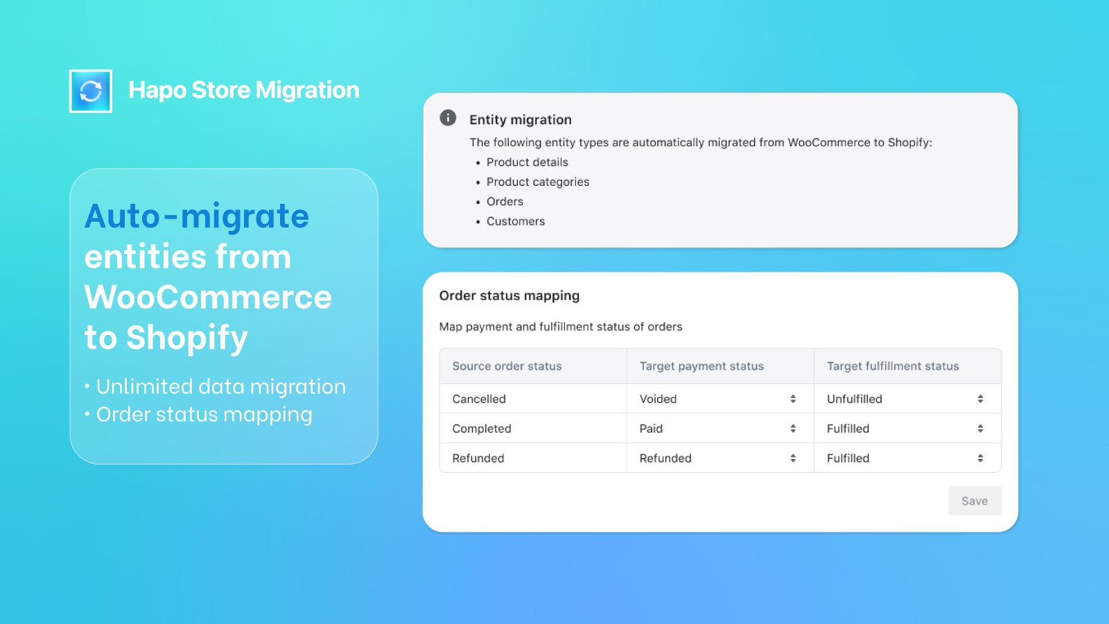 Auto-migrate entities from WooCommerce to Shopify
