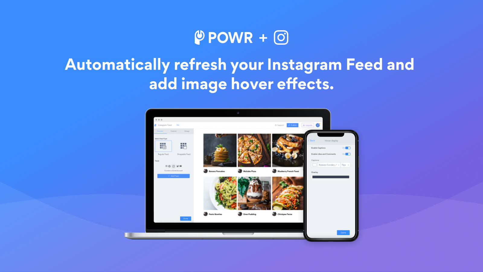Auto-refresh your Instagram feed and add image hover effects.
