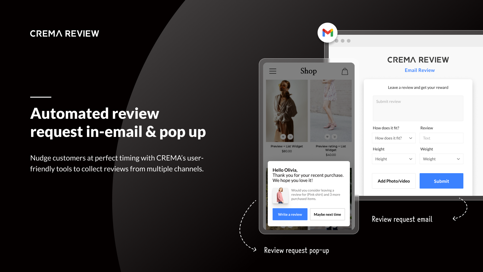 Automated review request in email & pop up
