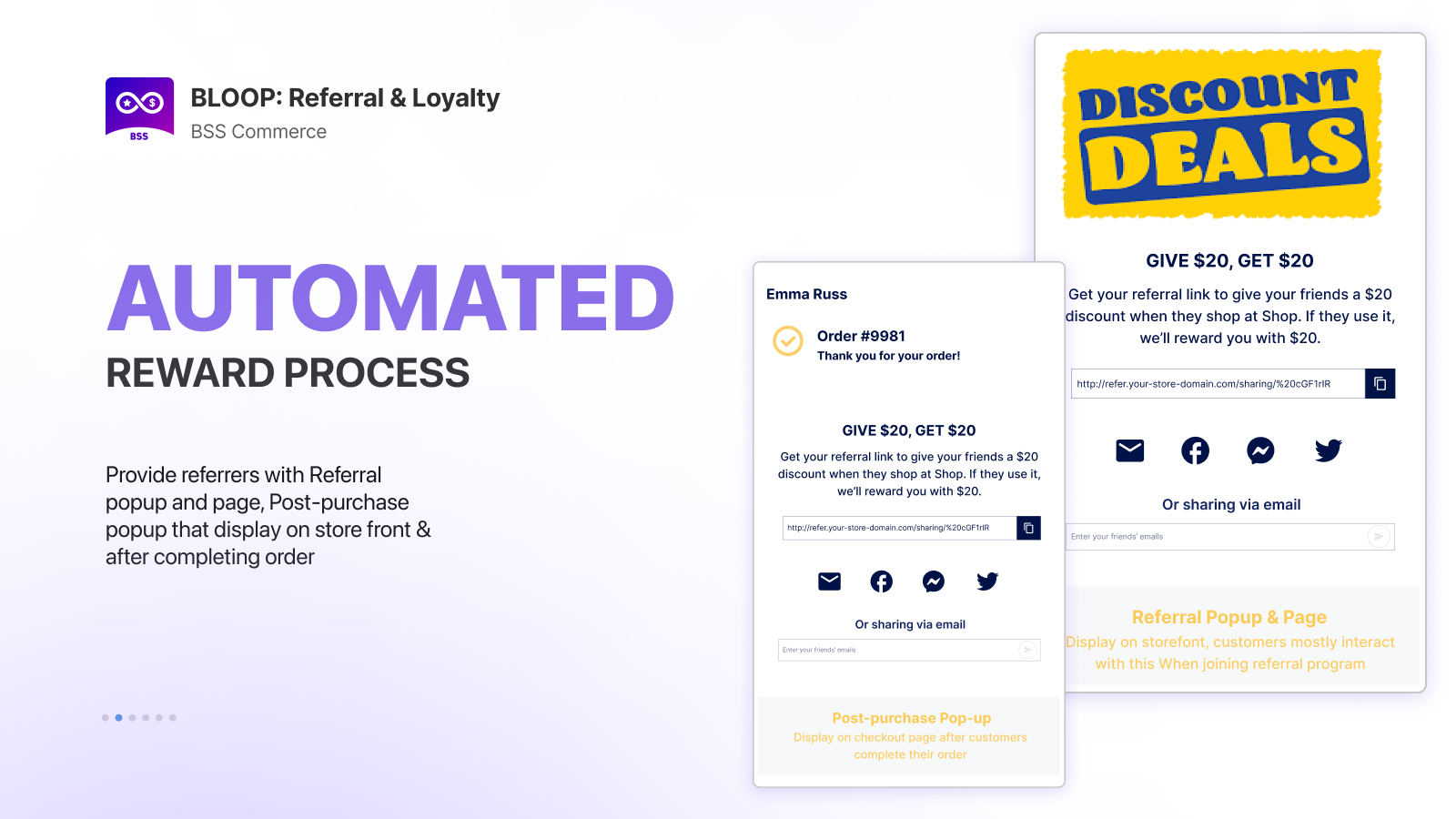 Automated rewards Process - display referral popup and checkout