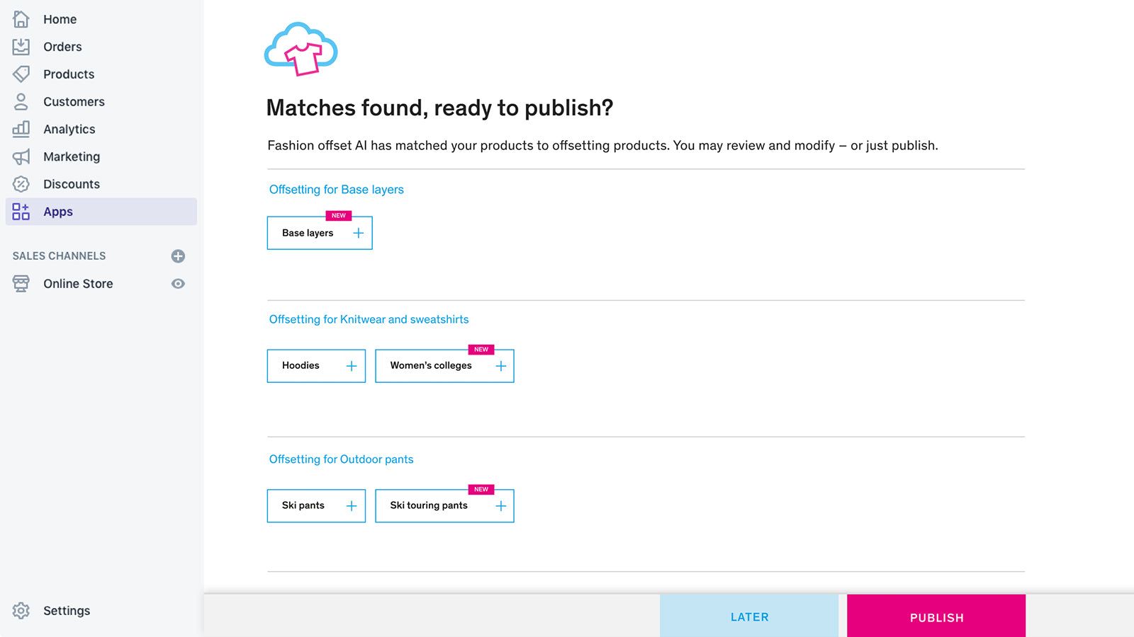 Automatic AI matching of your products with offsetting products