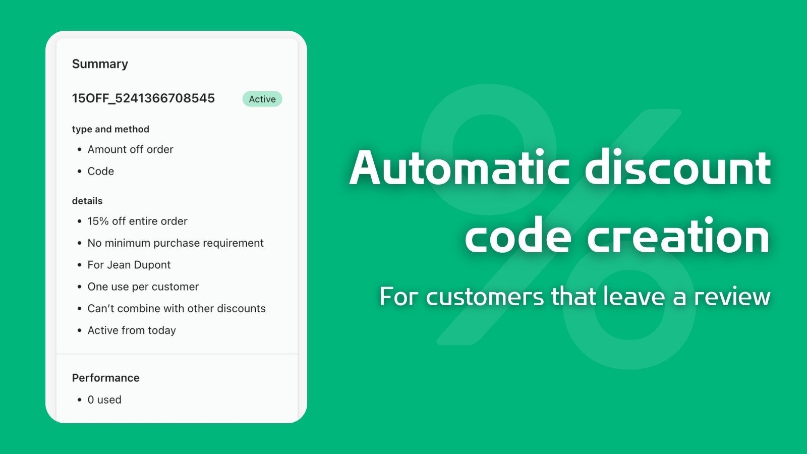 Automatic discount code creation
