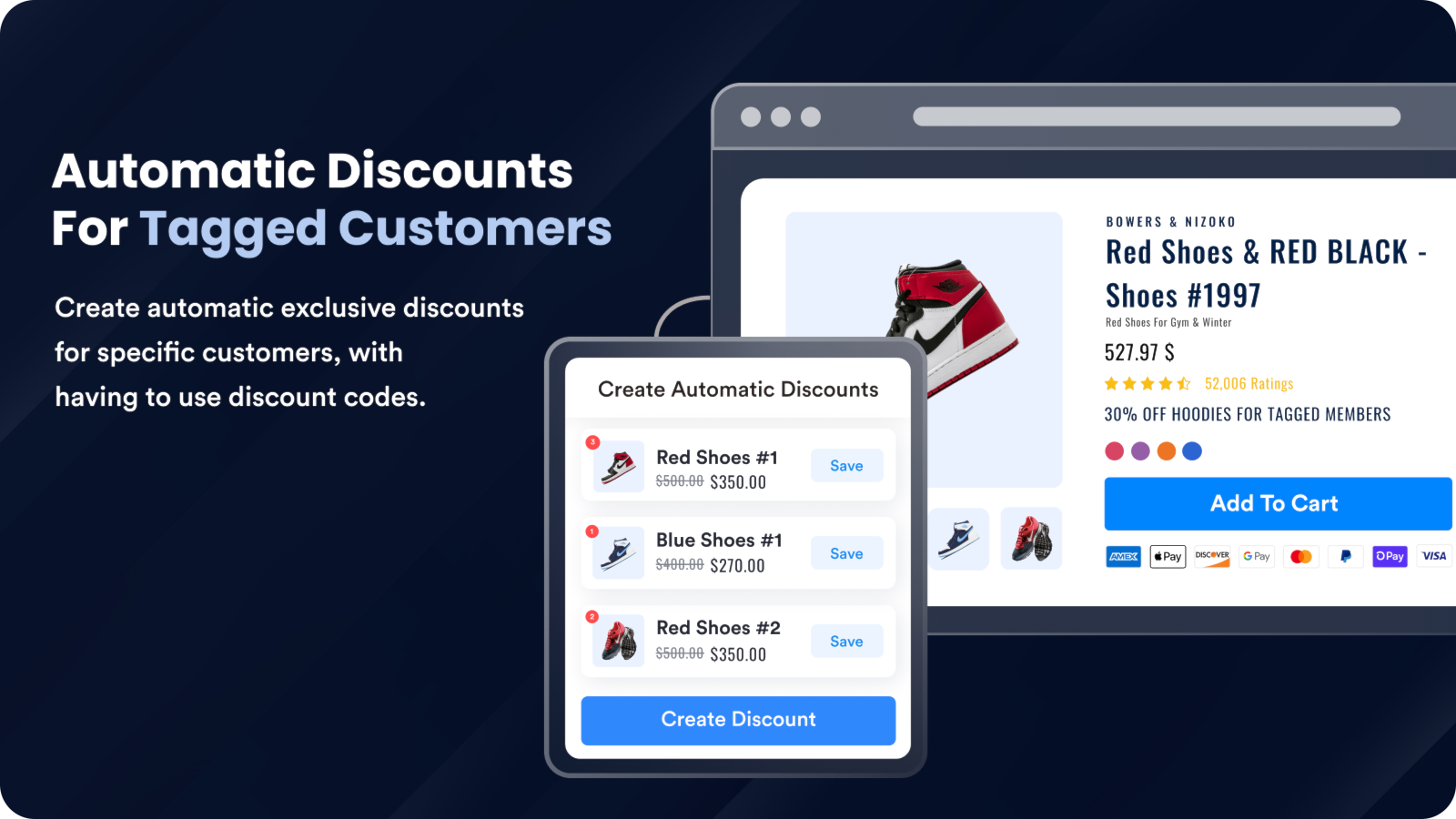 Automatic Discounts for Tagged Customers. No Discount Codes.