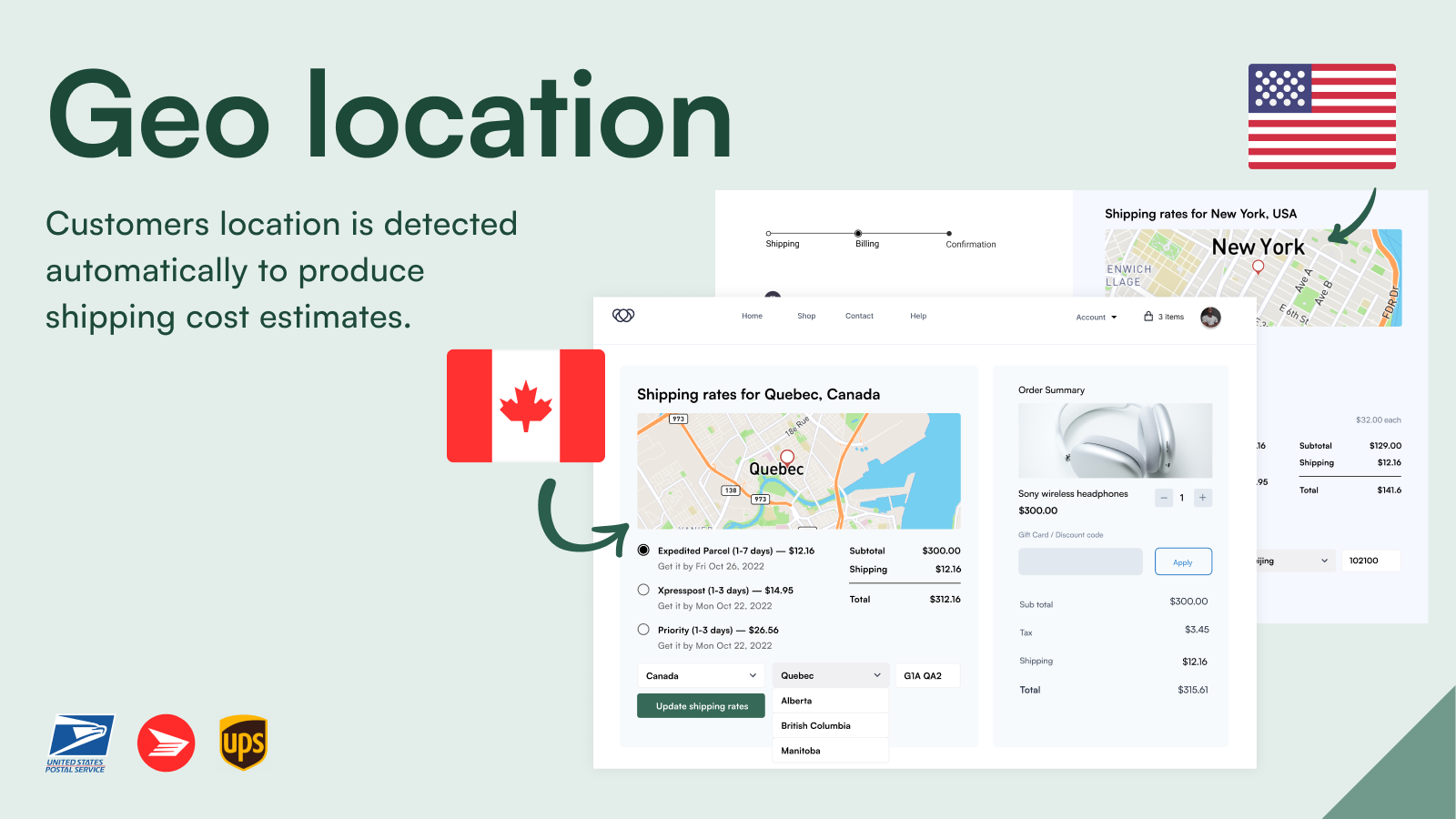 Automatic geolocation detection acc to customers' location.