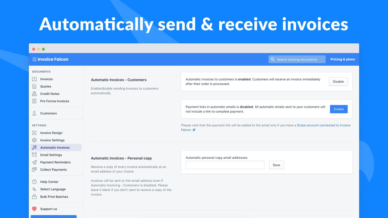 Automatically send & receive invoices
