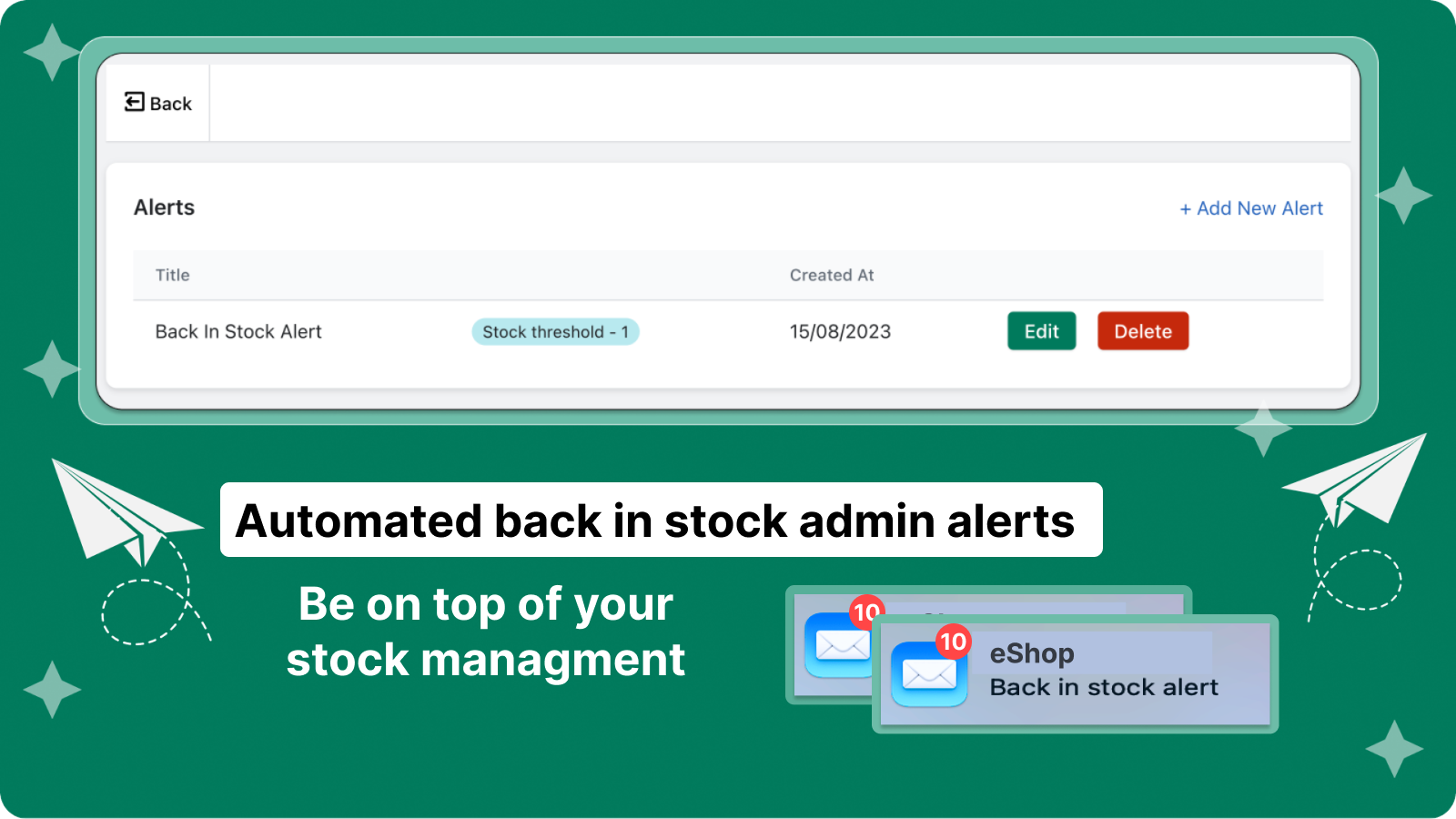 Back in stock alerts for an admin