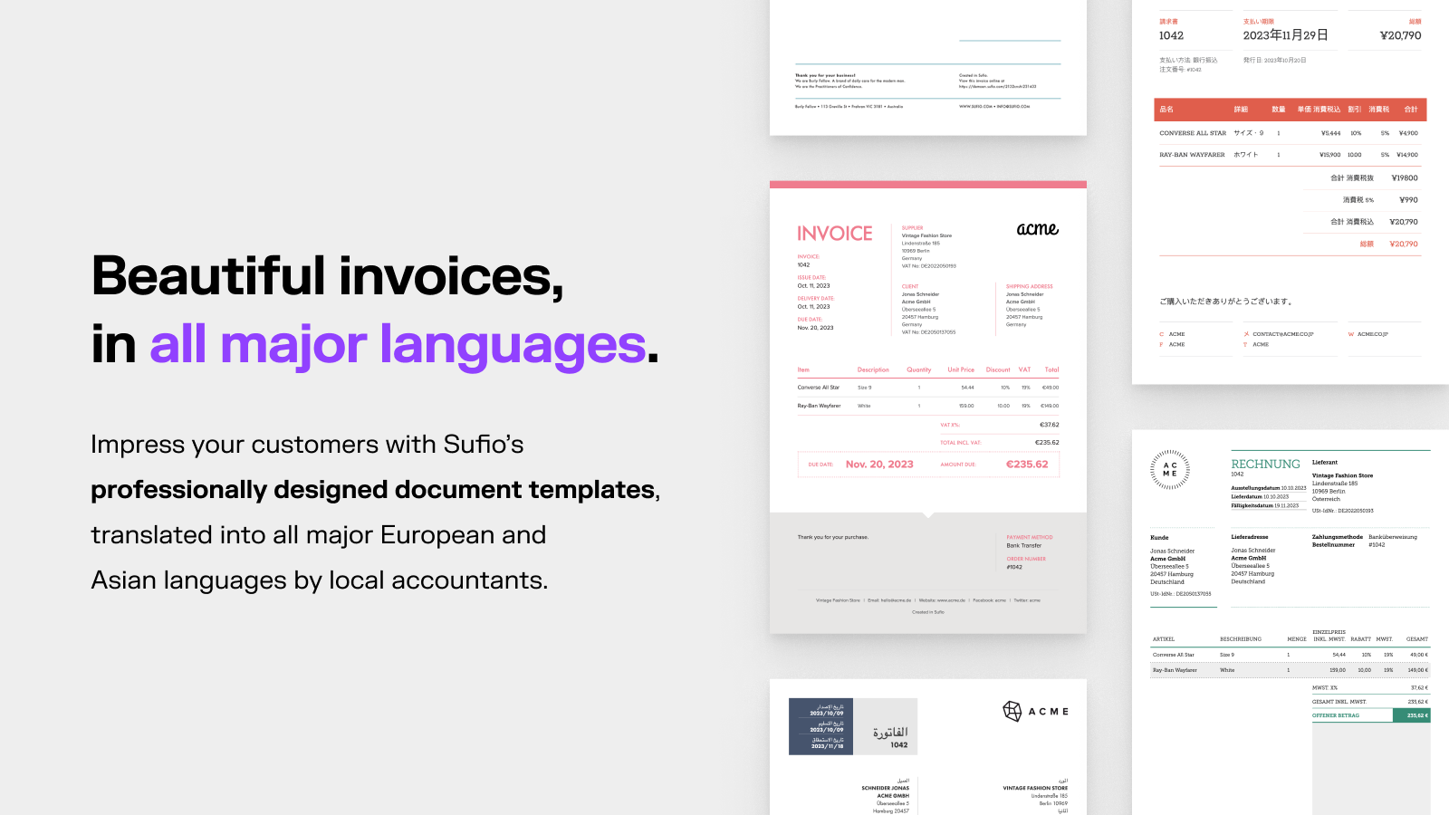 Beautiful invoices. Now in 35 languages.