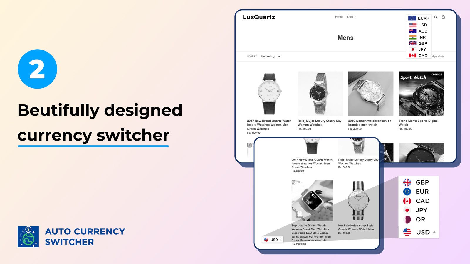 Beautifully designed currency switcher
