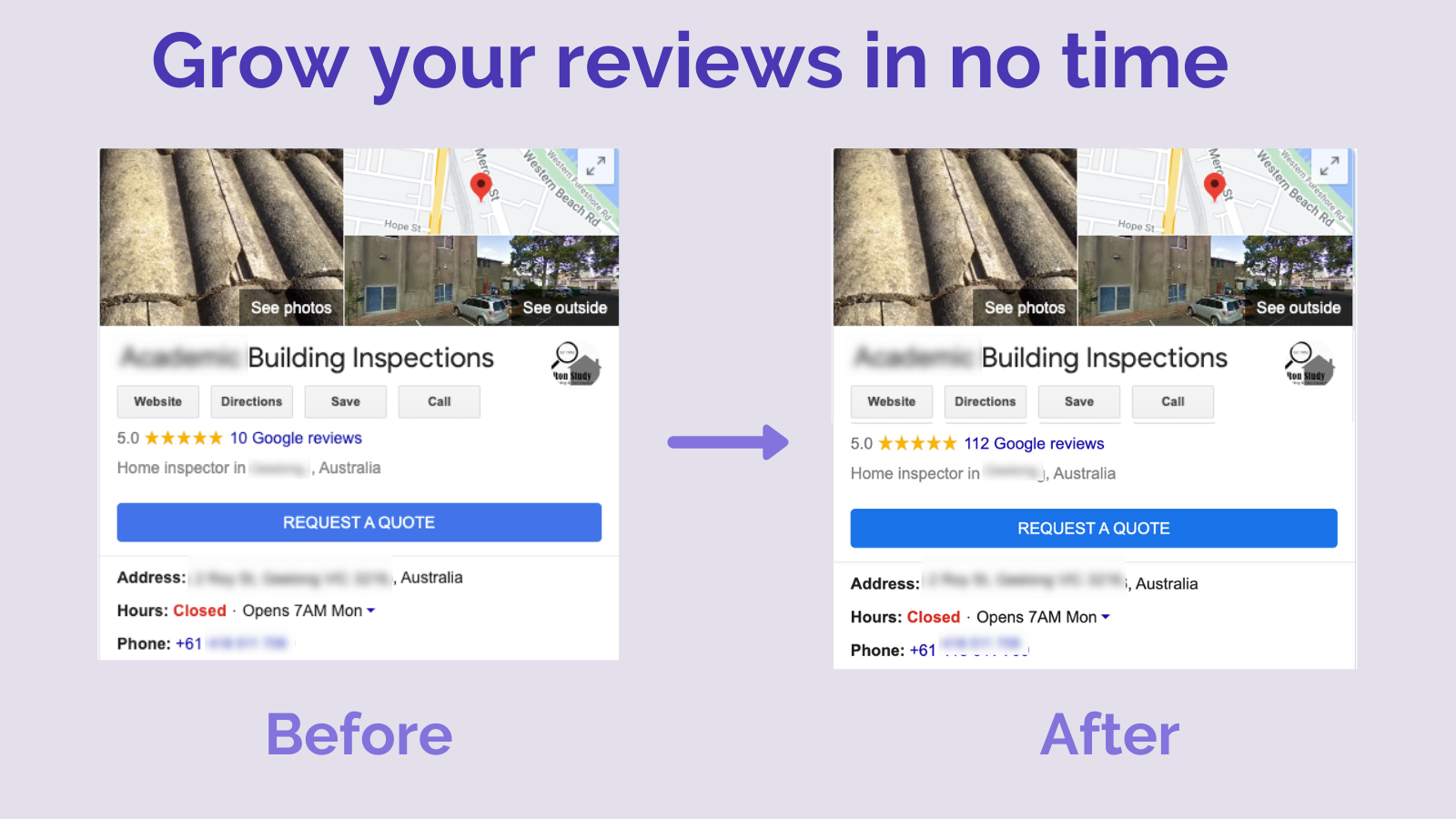 Before and After Google Reviews (Google My Business)
