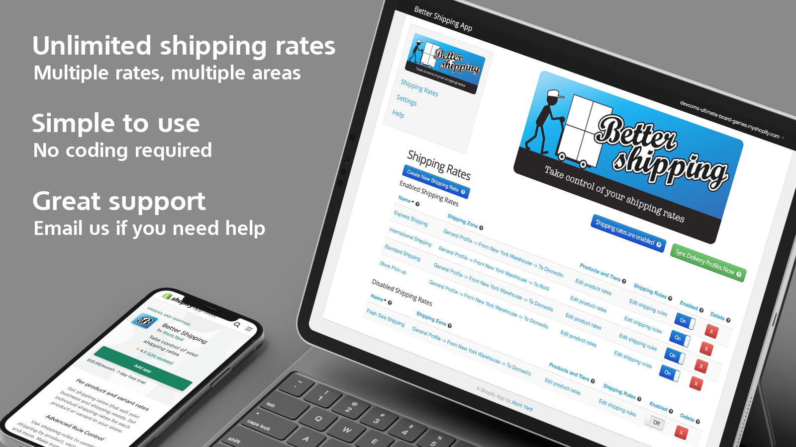 Better Shipping unlimited rates no coding great support multiple