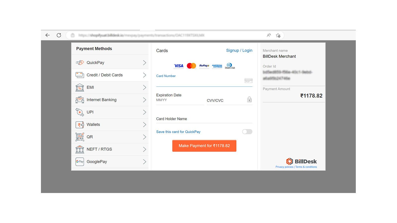 BillDesk payment page