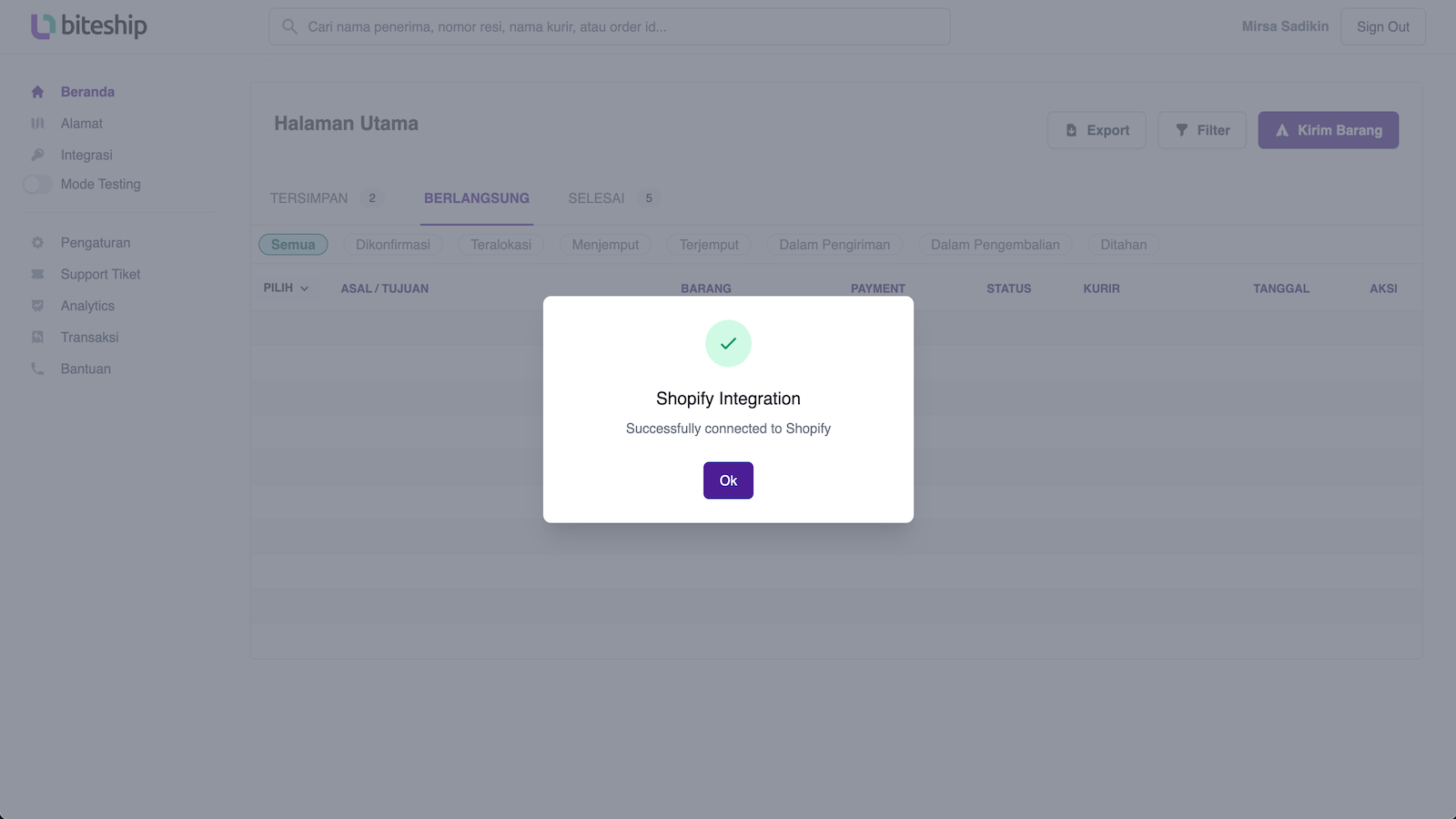 Biteship Integration for Shopify is a success
