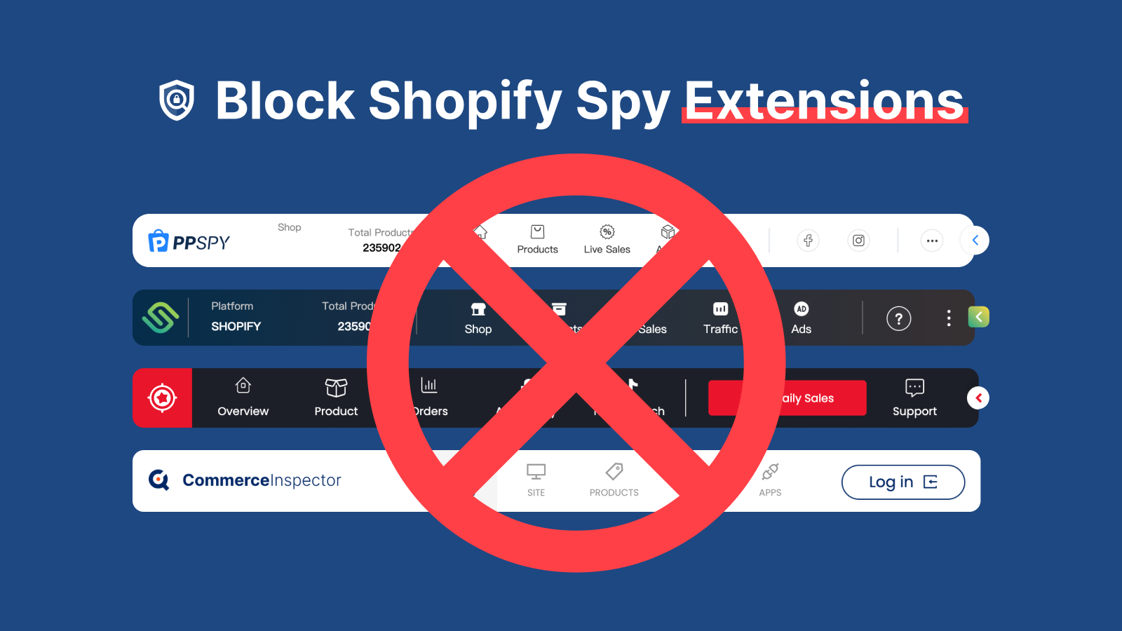 Block all popular Shopify spy extensions and tools