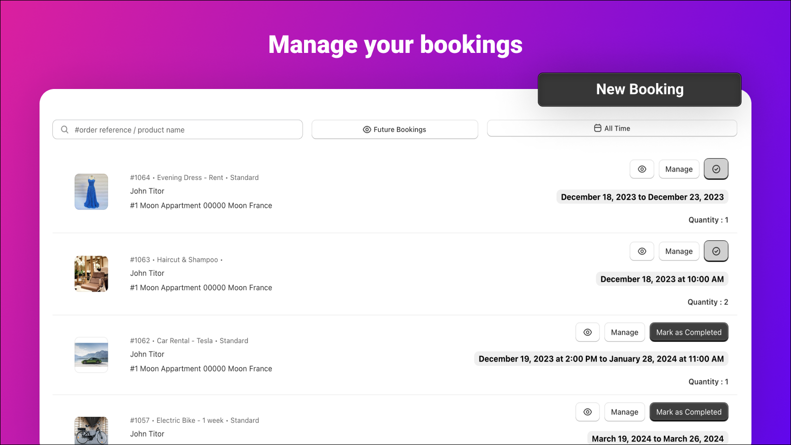Bookings Page
