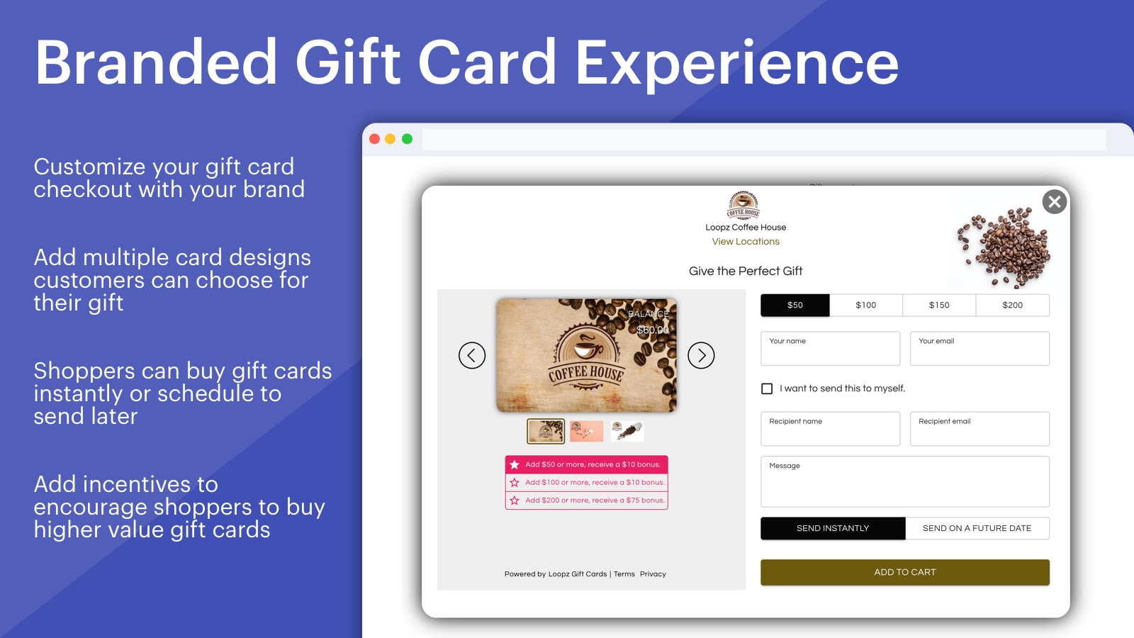 Branded gift card experience on your Shopify store